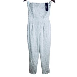 Lulus Size XS White Lace Strapless‎ Jumpsuit Sleeveless Sequins -NEW